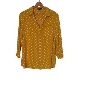Velvet Heart Button Down Womens 1X Mustard Yellow Polka Dot Rayon 3XVR-20619X